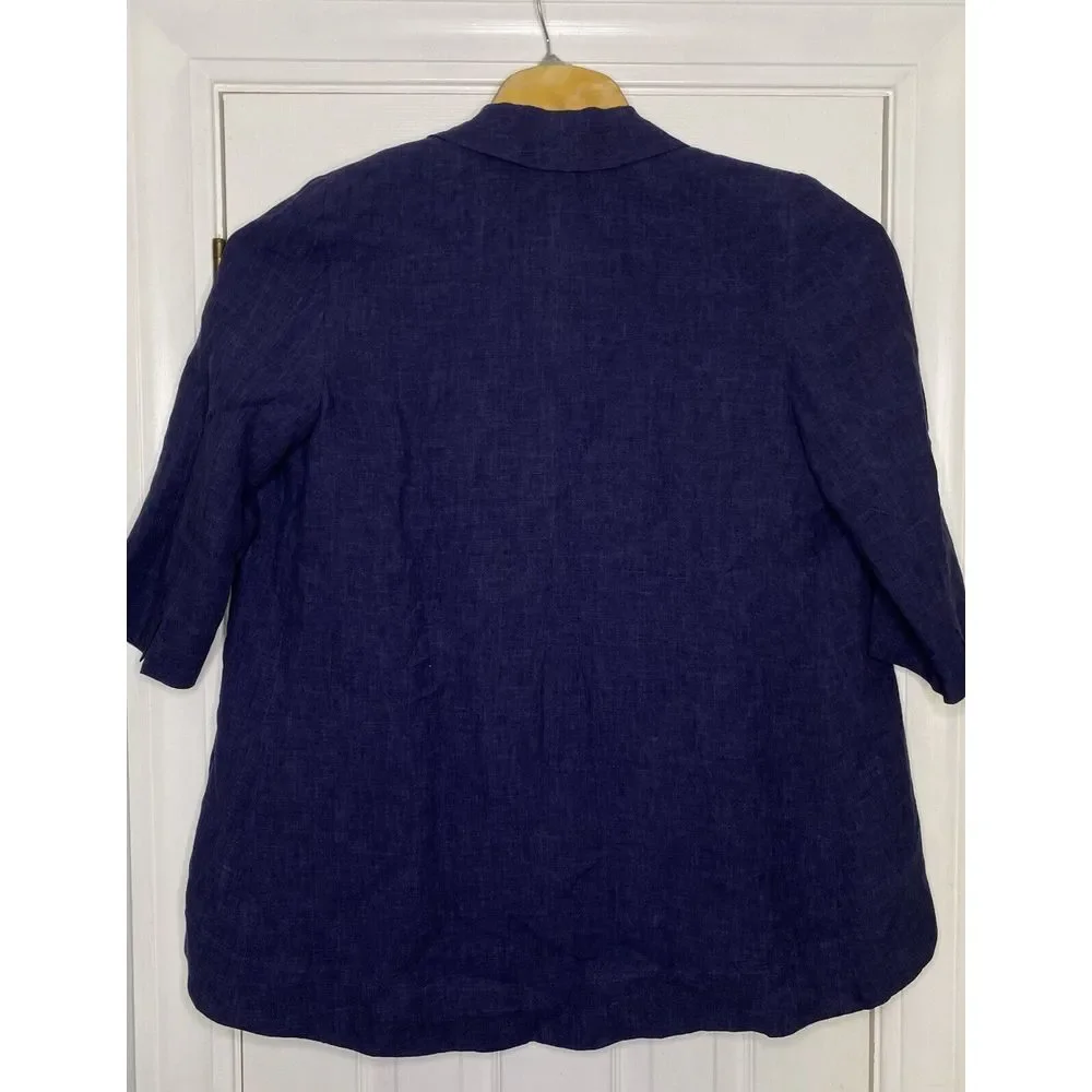 Alberto Makali Women's Linen 3/4 Sleeve Open Blazer Jacket Navy Blue Black Large